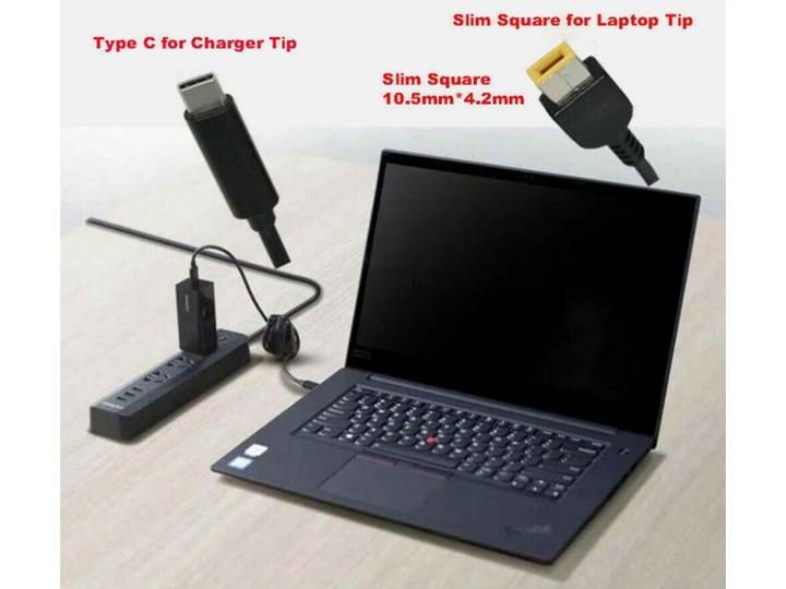 Actual product image PowerGuard USB-C to Lenovo Square Thinkpad Cable with Rectangular Flat Plug (10.5 x 4.2mm) 1.5m (USB 3.2 Gen 1)