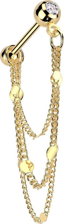 Produktbild Star Piercing Micro Barbell vergoldet mit Kugel und Kugeln Kristall silber drei Kette mit Scheiben (Chirurgenstahl 316L, Messing)