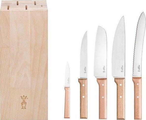 Actual product image Opinel PARALLELE BREAD knife block, beech wood with 5 knives, from the PARALLELE series