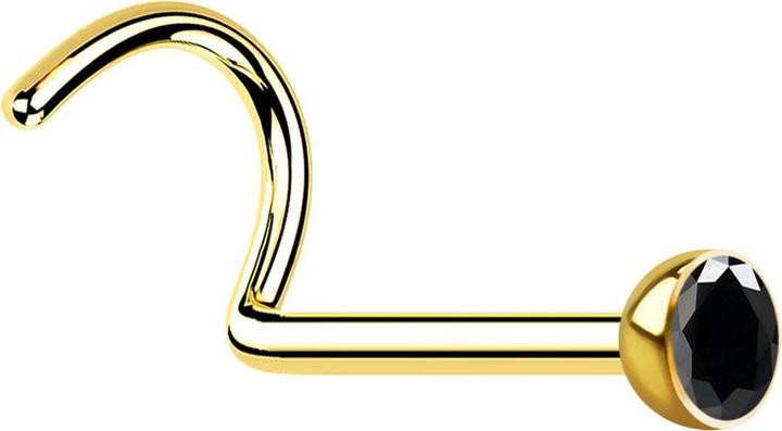 Actual product image Star Piercing Nose stud curved gold plated with crystal black (Surgical steel 316L)