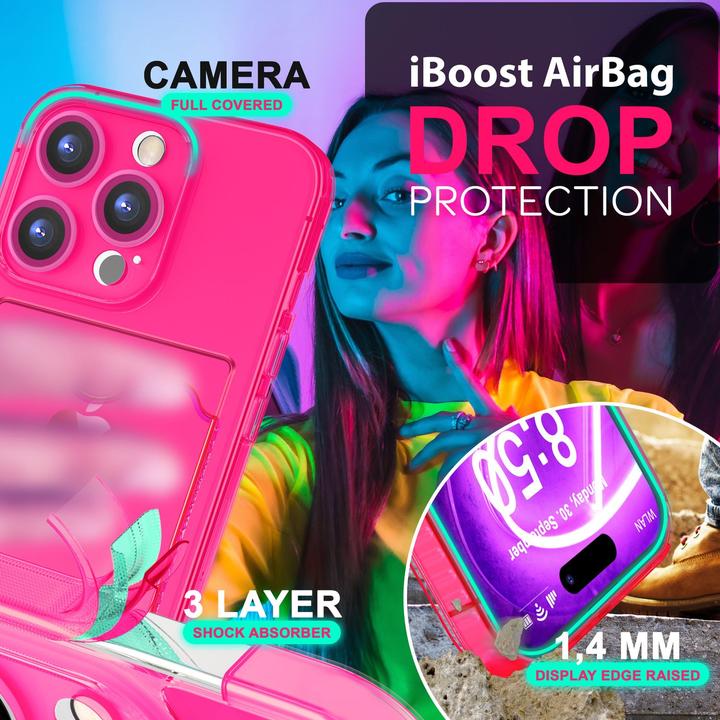 Produktbild Nalia Klar Transparente Neon Silikon Hülle Kartenhalter (Apple iPhone 16 Pro Max)