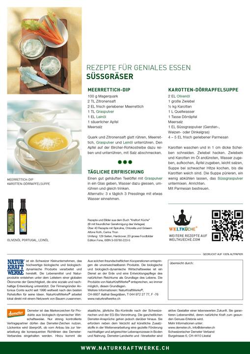 Valeurs nutritives et ingrédients NaturKraftWerke Poudre d'herbe de blé Demeter (1 pièce(s), Poudre, 50 g)