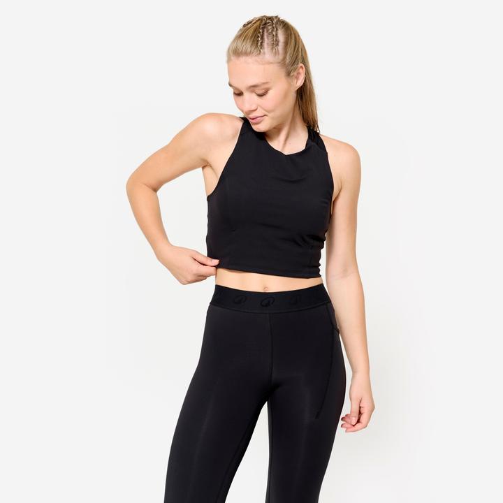 Domyos Crop Top Damen enganliegend - schwarz