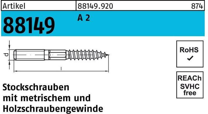 Produktbild Stockschraube R 88149 Typ 23 E M 6 x 180 A 2 A 2 (100 Stk.)