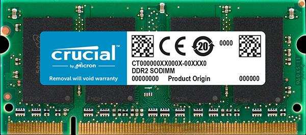 Produktbild Crucial 2GB DDR2 PC667 SODIMM PC2-5300 (1 x 2GB, 667 MHz, DDR2-RAM, SO-DIMM)
