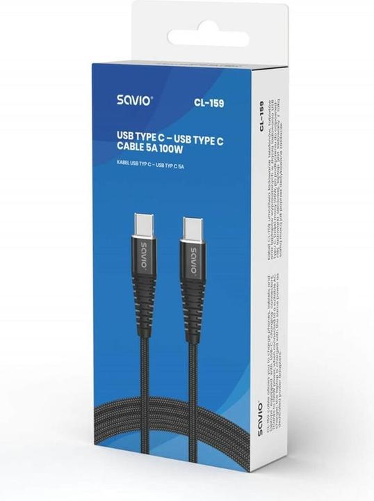 Actual product image Savio CL-159 USB Cable 1 m USB 2.0 USB C - USB C Black (1 m, USB 2.0)