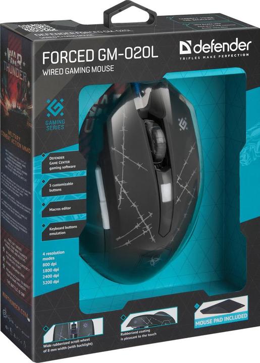 Actual product image Defender Forced GM-020L Mouse Ambidextrous USB Type-A Optical 3200 DPI (Cable)