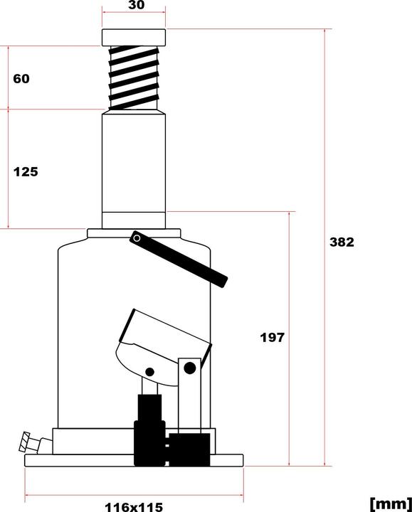 Actual product image Wiltec Hydraulic 6t Bottle Jack, Piston Car Jack with Slow down function, 197-382 mm