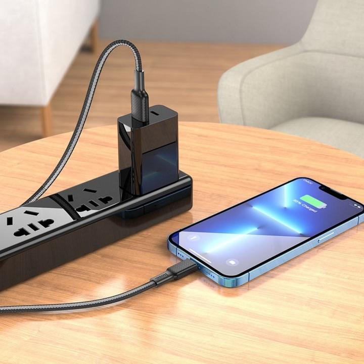Immagine prodotto Partner Telecom Hoco - Data Cable Jaeger (X69) - USB-A to Lightning, 12W, 2.4A, 1.0m - Black / White (1 m, USB 3.0)