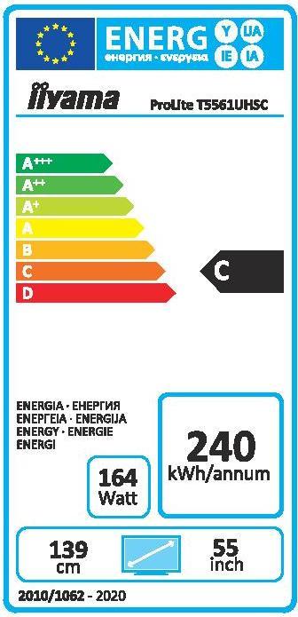 Energy Label iiyama Prolite T5561UHSC-B1 (3840 x 2160 Pixels, 55")