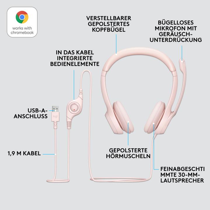 Actual product image Logitech Wired H390 headset - ROSE - USB (Cable, USB-A)