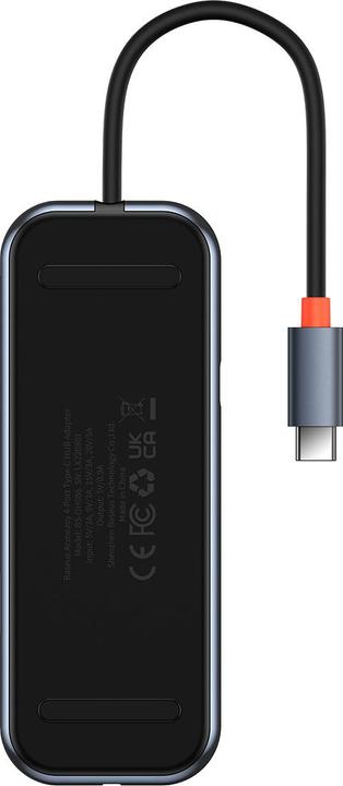 Actual product image Baseus AcmeJoy 4-Port Type-C HUB AdapterType-C to USB3.0*3+Type-C PD&Data *1Dark Gray (USB-C, 4 Ports)
