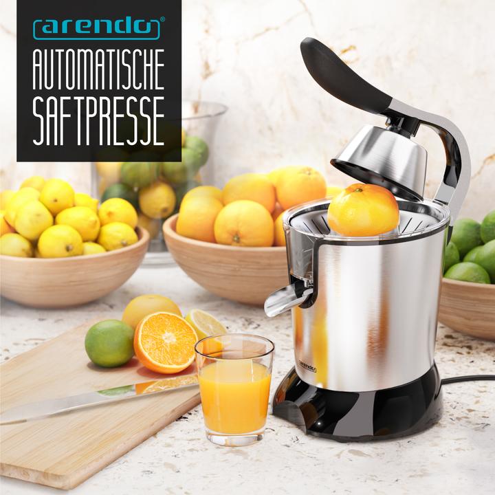 Actual product image Arendo Edelstahl Zitronenpresse, Orangenpresse Limettenpresse Entsafter, 0,4L Behälter, 2 Presskegel, 800W