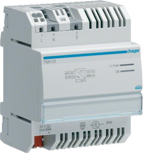 Actual product image Hager Power supply 640mA TXA112 with 1 output and 1 choke KNX