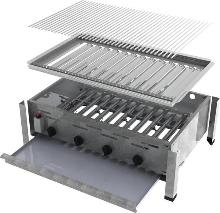 Actual product image ChattenGlut 4-burner gas roaster with individual stainless steel rods as grates (18 kW)