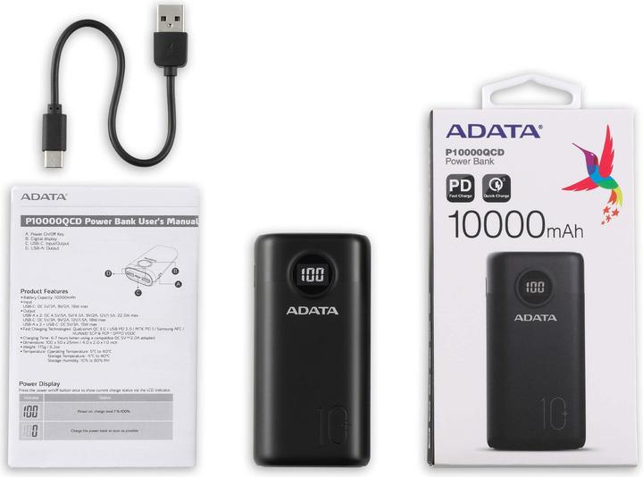Produktbild Adata P10000QCD (10000 mAh, 18 W, 37 Wh)