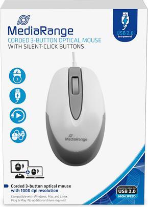 Immagine prodotto MediaRange MOUSE OTTICO CON CAVO MROS214 3 pulsanti bianco/grigio chiaro (Cablato)