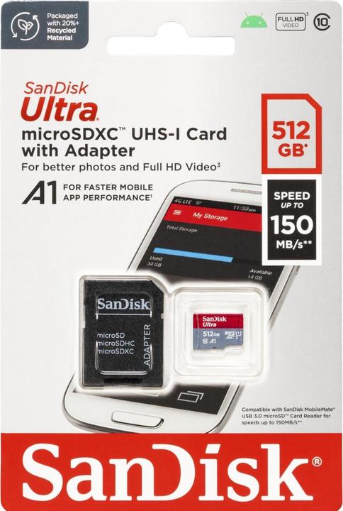 Actual product image SanDisk Ultra mit Adapter (512 GB, microSDXC, U1, UHS-I)