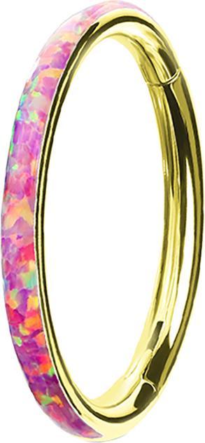 Produktbild Star Piercing Micro Segmentring klappbar vergoldet seitlich Opal streifen pink (Chirurgenstahl 316L, ohne Messing)