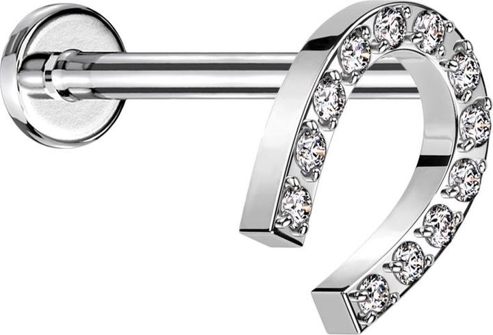 Produktbild Star Piercing Micro Threadless Labret silber Hufeisen silber Kristalle silber (ohne Messing, Chirurgenstahl 316L)