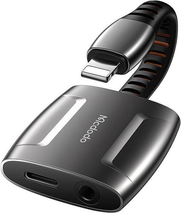Maono Lightning to Lightning + AUX 3.5mm mini jack adapter, Mcdodo CA-6340 (black) (Lightning, 3.5mm jack)