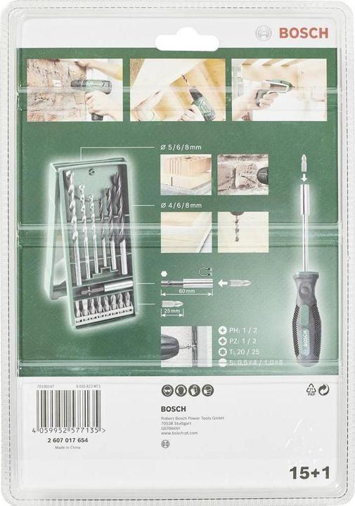 Image du produit Bosch Zubehör 15-pièces Mini-X-Line Mixed Set + visseuse manuelle (5-8 mm (foret à pierre))