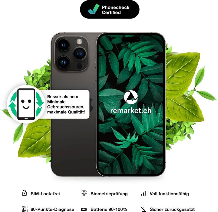 Produktbild remarket.ch Apple iPhone 14 Pro Max (1000 GB, Space Schwarz, 6.70", 12 Mpx, B / Sehr gut)