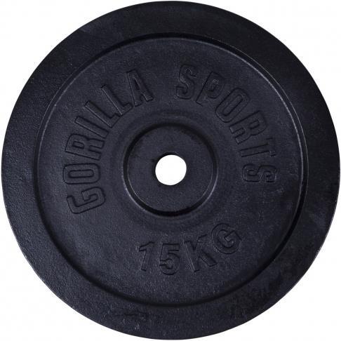 Produktbild Gorilla Sports Hantelscheibe Guss Schwarz 1,25-15 KG (1 x 15 kg)