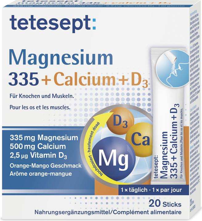 Tetesept Magnesium 335 Calcium + D3 (20 Stück, Pulver, Sachet, Beutel, 175 g)