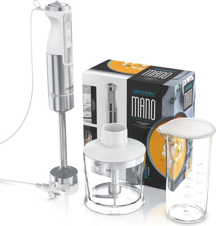 Actual product image Arendo Hand blender, stainless steel DC hand blender with chopper & measuring jug, four-bladed blade