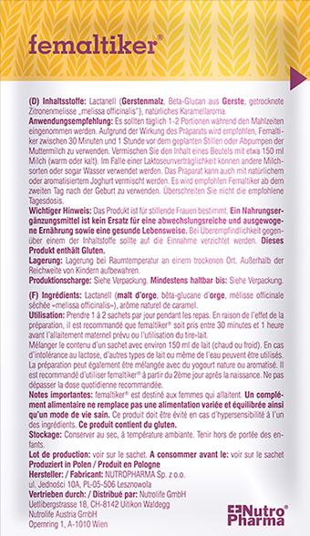 Valori nutrizionali e ingredienti Femaltiker Integratori alimentari (12 Pezzo/i, Bustina, 139 g)