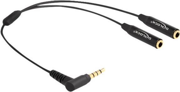 Immagine prodotto Delock Sdoppiatore audio da spina jack 3,5 mm a 2 x presa jack 3,5 mm 4 pin angolata (0.25 m)