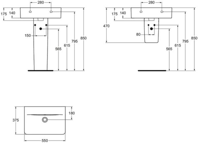 Immagine prodotto Ideal Standard Lavabo ideale Connect Cube Standard Connect Cube compatto 550mm E7194, senza foro per il rubinetto (375 mm, 550 mm)
