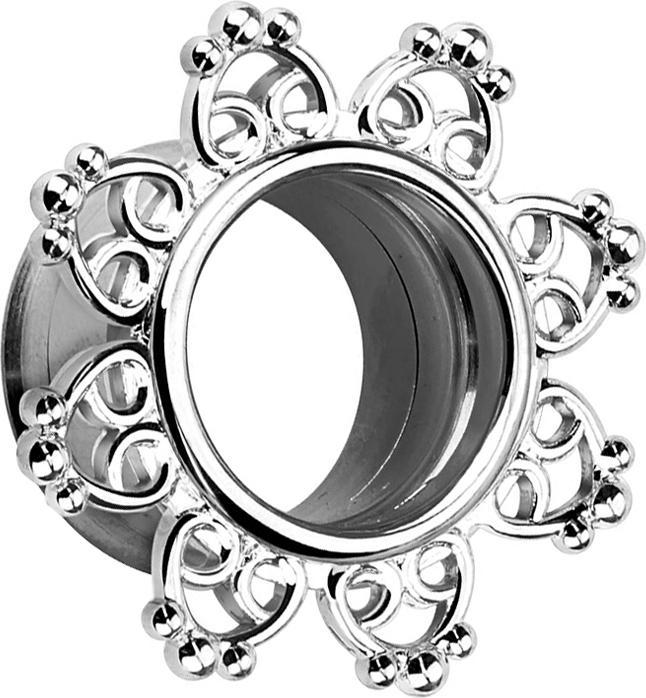 Produktbild Star Piercing Flared Tunnel mit filigranen Tribal Herzen silber (Messing, Chirurgenstahl 316L)