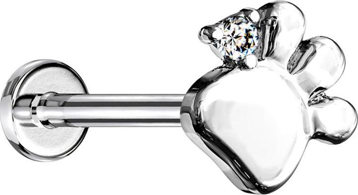 Star Piercing Micro Threadless Labret silber Pfote silber Kristall silber (Messing, Chirurgenstahl 316L)