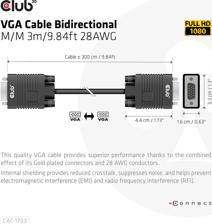 Produktbild Club 3D Club3D Kabel VGA > VGA St/St (3 m, VGA)