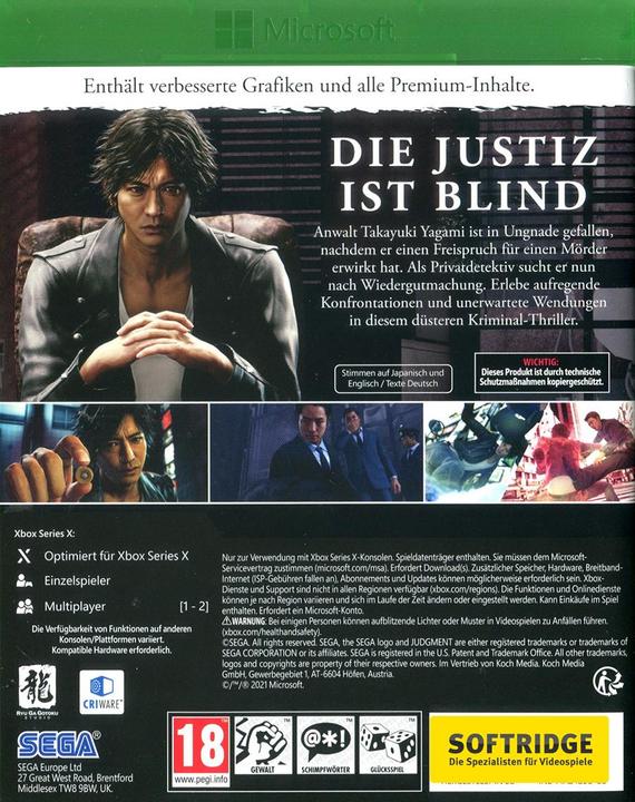 Produktbild Sega Judgement (Xbox Series X, Xbox One X, DE)