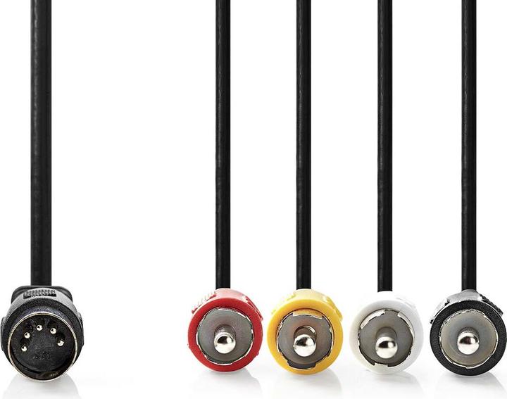 Actual product image Nedis DIN audio cable | DIN 5-pin plug | 4x RCA plug | Nickel-plated | 1.00 m | Round | PVC | Black (1 m)
