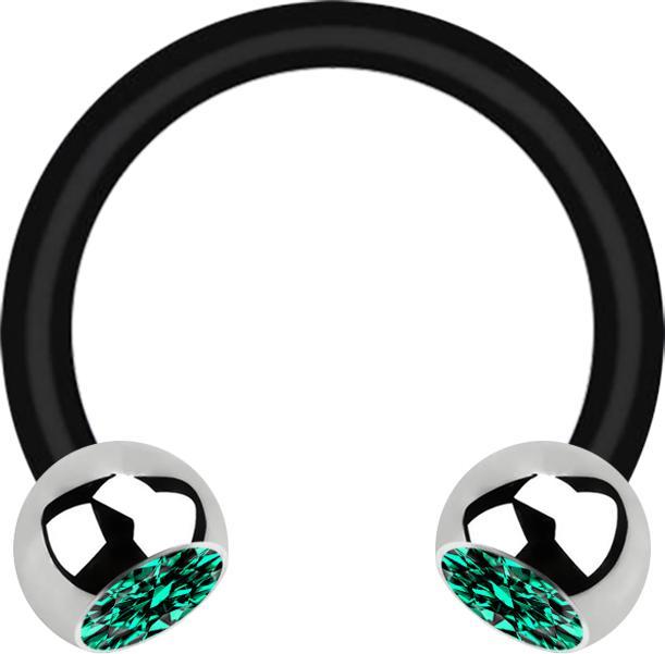 Produktbild Star Piercing Micro Circular Barbell schwarz mit zwei Kugeln silber Kristall türkis (ohne Messing, Chirurgenstahl 316L, Bioflex)