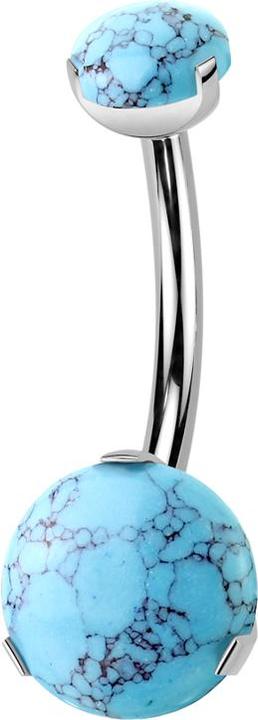 Produktbild Star Piercing Banane Innengewinde silber zwei Türkis Steine gefasst (Mineralisch, Titan G23, ohne Messing)
