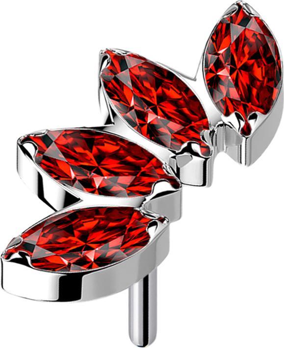 Produktbild Star Piercing Threadless silber Fächer mit vier Kristallen rot (ohne Messing, Titan G23)