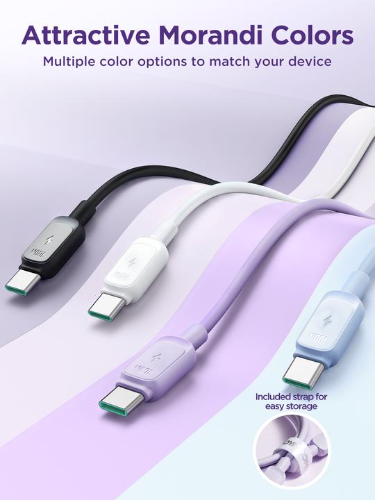 Actual product image Joyroom S-A14 Multi-Color Series 60W Fast Charging Data Cable (Type-C to Type-C) 1.2m-White (1.20 m, USB 3.2 Gen 1)