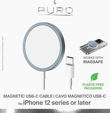 Actual product image Puro Magnetic Charging Cable USB-C Magsafe - Ładowarka bezprzewodowa indukcyjna 15W (niebieski) (15 W)