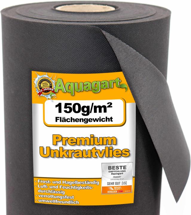Produktbild Aquagart 12m² Gartenvlies Unkrautvlies Unkrautfolie Mulchfolie Mulchvlies 150g 2m breit
