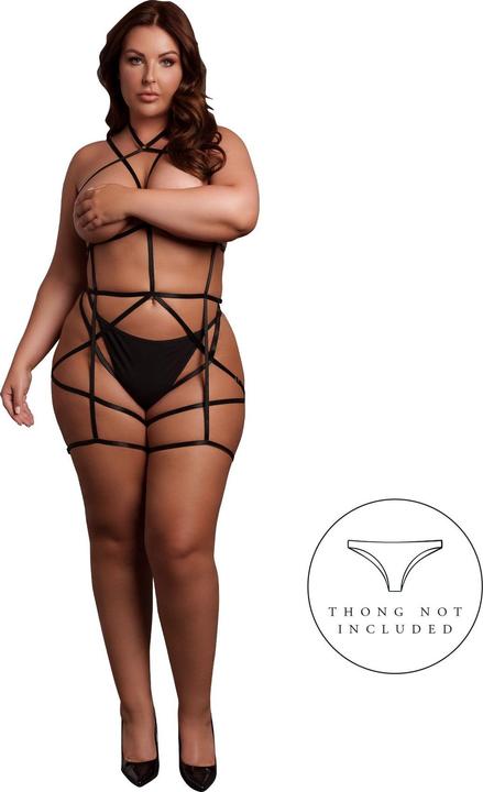 Produktbild Le Désir Strappy Open Cup Body Harness with Garters - One Size - Black (One Size)
