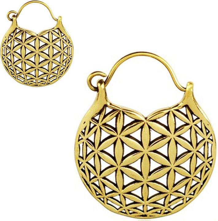 Actual product image Star Piercing Earring gold plated Flower of Life (Brass)