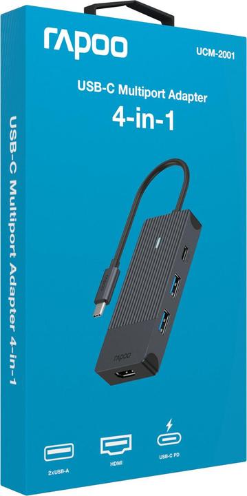 Immagine prodotto Rapoo Adattatore multiplo USB-C, 4 in 1, grigio (USB-C, 4 Porti)