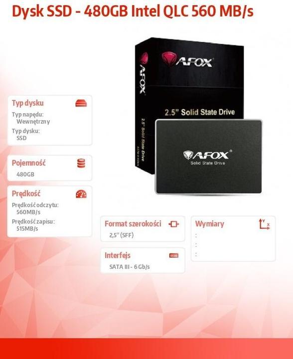 Image du produit AFOX SSD 480GB INTEL QLC 560 MB/S (480 Go, 2.5")