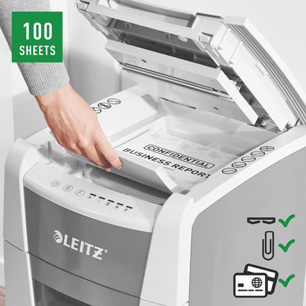 Produktbild Leitz Aktenvernichter IQ Autofeed Small Office 100 Mikroschnitt 2 x 15 mm 34 l Blattanzahl (max.): Sich (Microschnitt)