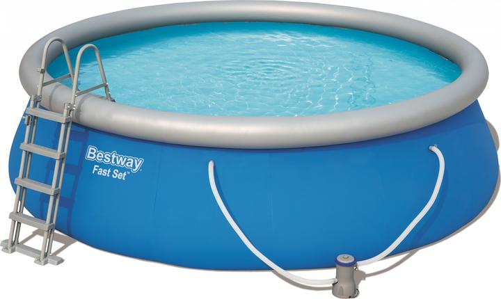 Produktbild Bestway Fast Set 57289 Aufblasbarer Rundpool 13807L Blau Aufstellpool (457 x 122 cm)